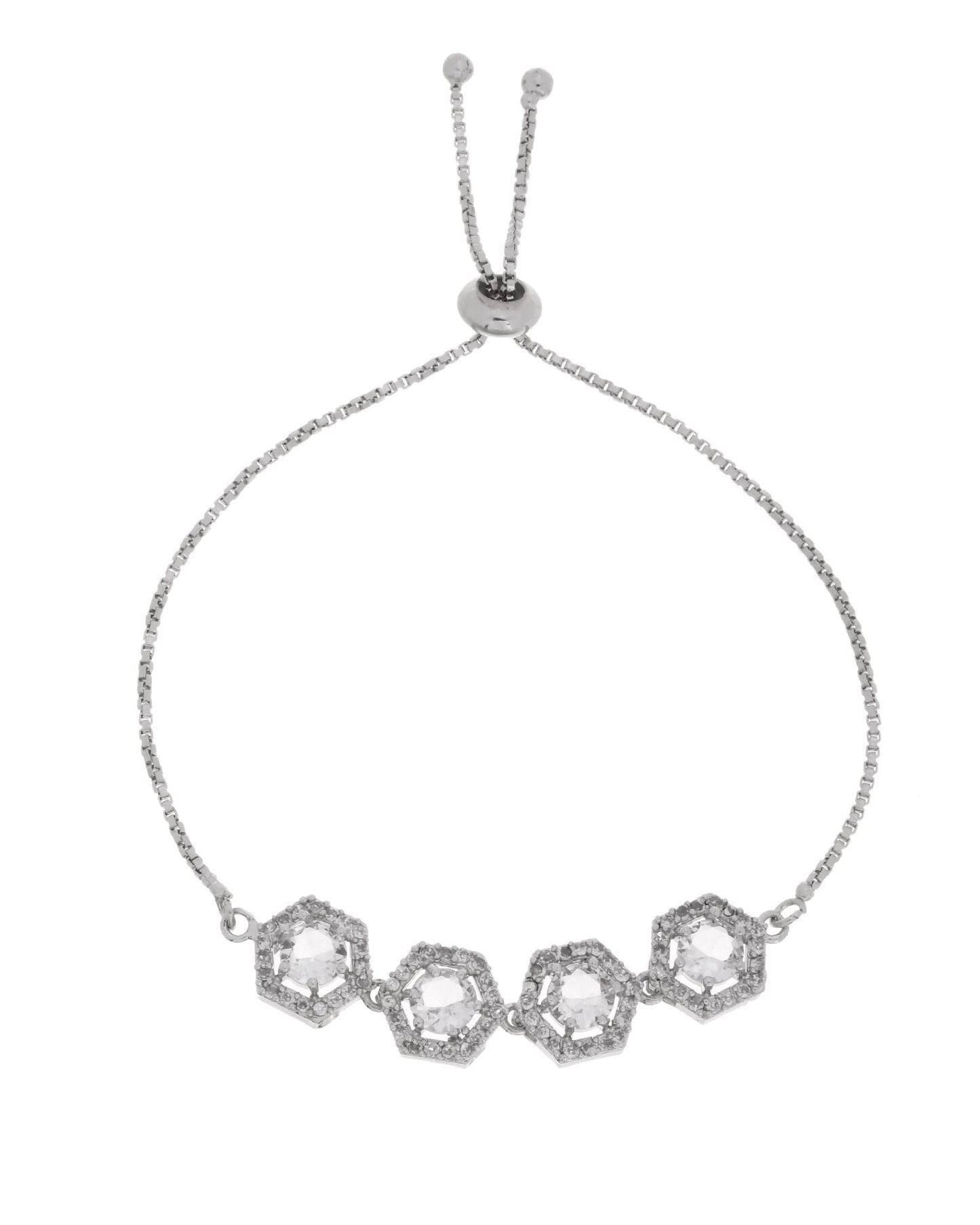 Jewels Nest Classic White Diamond-Style Adjustable Bracelet For Women