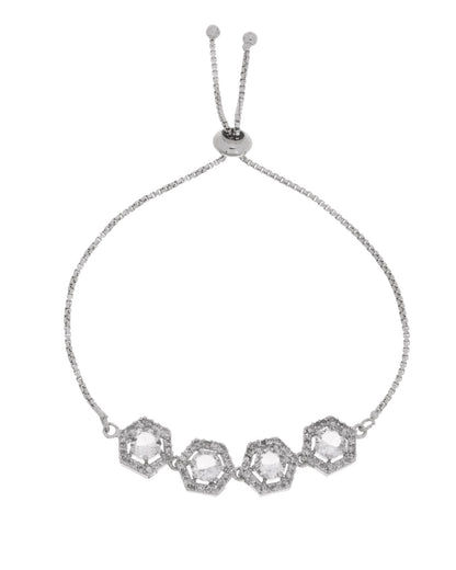 Jewels Nest Classic White Diamond-Style Adjustable Bracelet For Women