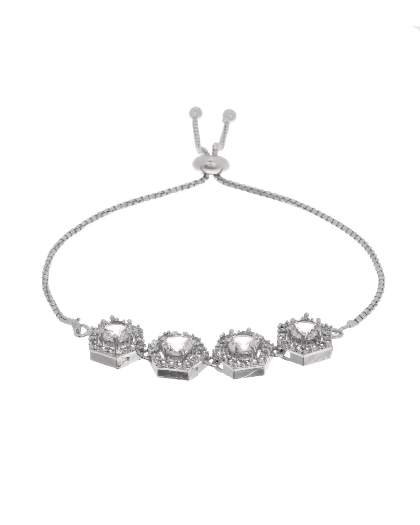Jewels Nest Classic White Diamond-Style Adjustable Bracelet For Women
