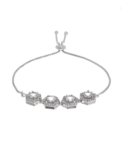Jewels Nest Classic White Diamond-Style Adjustable Bracelet For Women