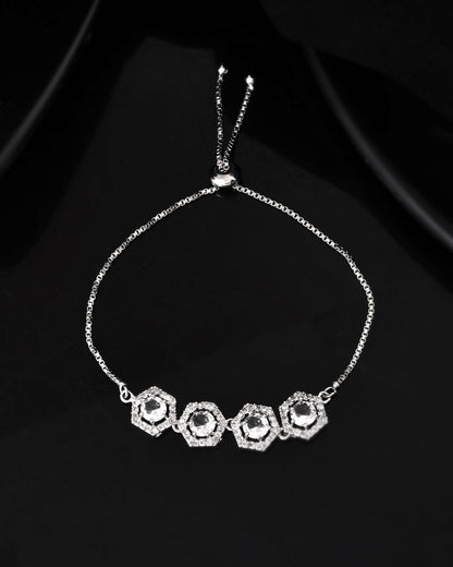 Jewels Nest Classic White Diamond-Style Adjustable Bracelet For Women