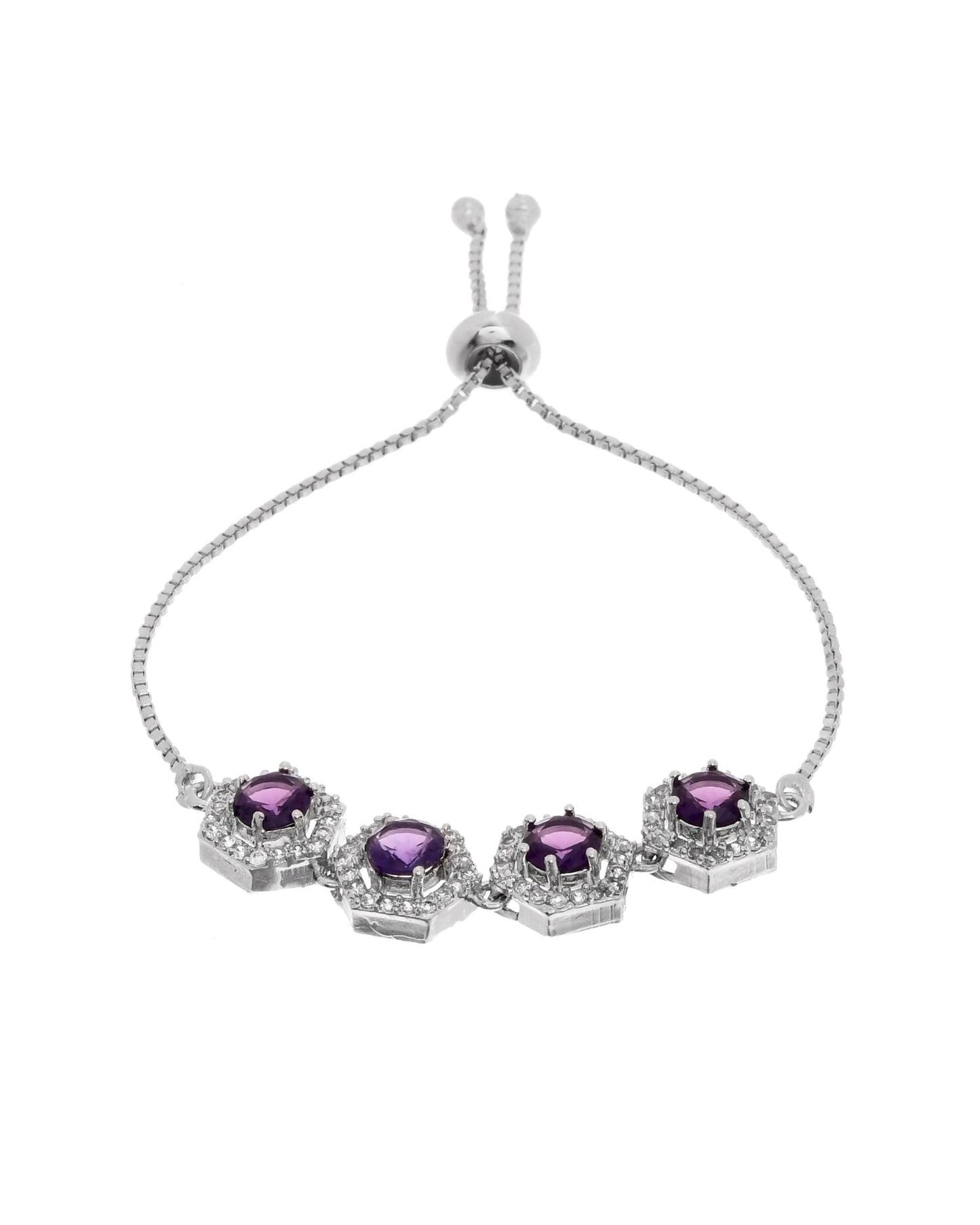 Jewels Nest Purple Stone Diamond-Style Adjustable Bracelet