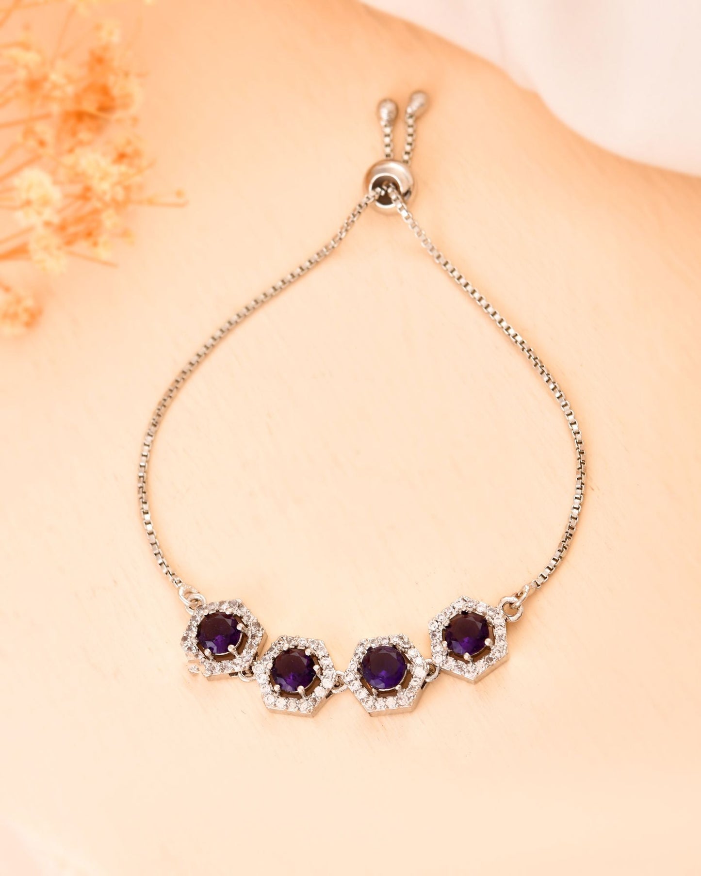 Jewels Nest Purple Stone Diamond-Style Adjustable Bracelet