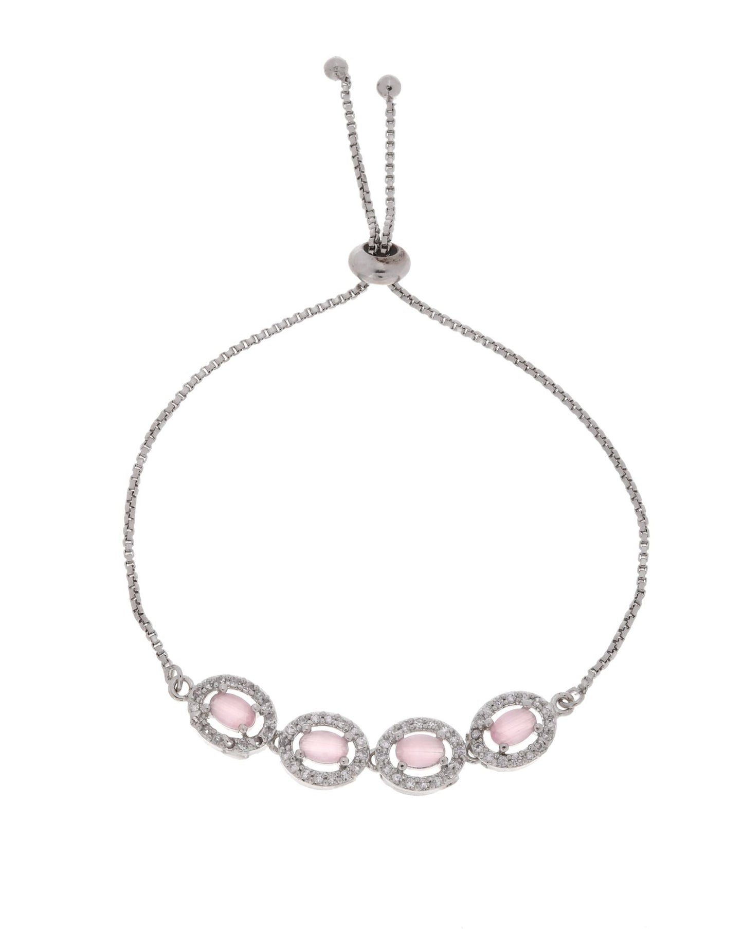 Jewels Nest Pink Oval Stone Diamond-Style Adjustable Bracelet