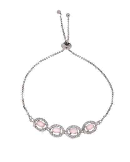 Jewels Nest Pink Oval Stone Diamond-Style Adjustable Bracelet