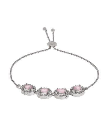 Jewels Nest Pink Oval Stone Diamond-Style Adjustable Bracelet