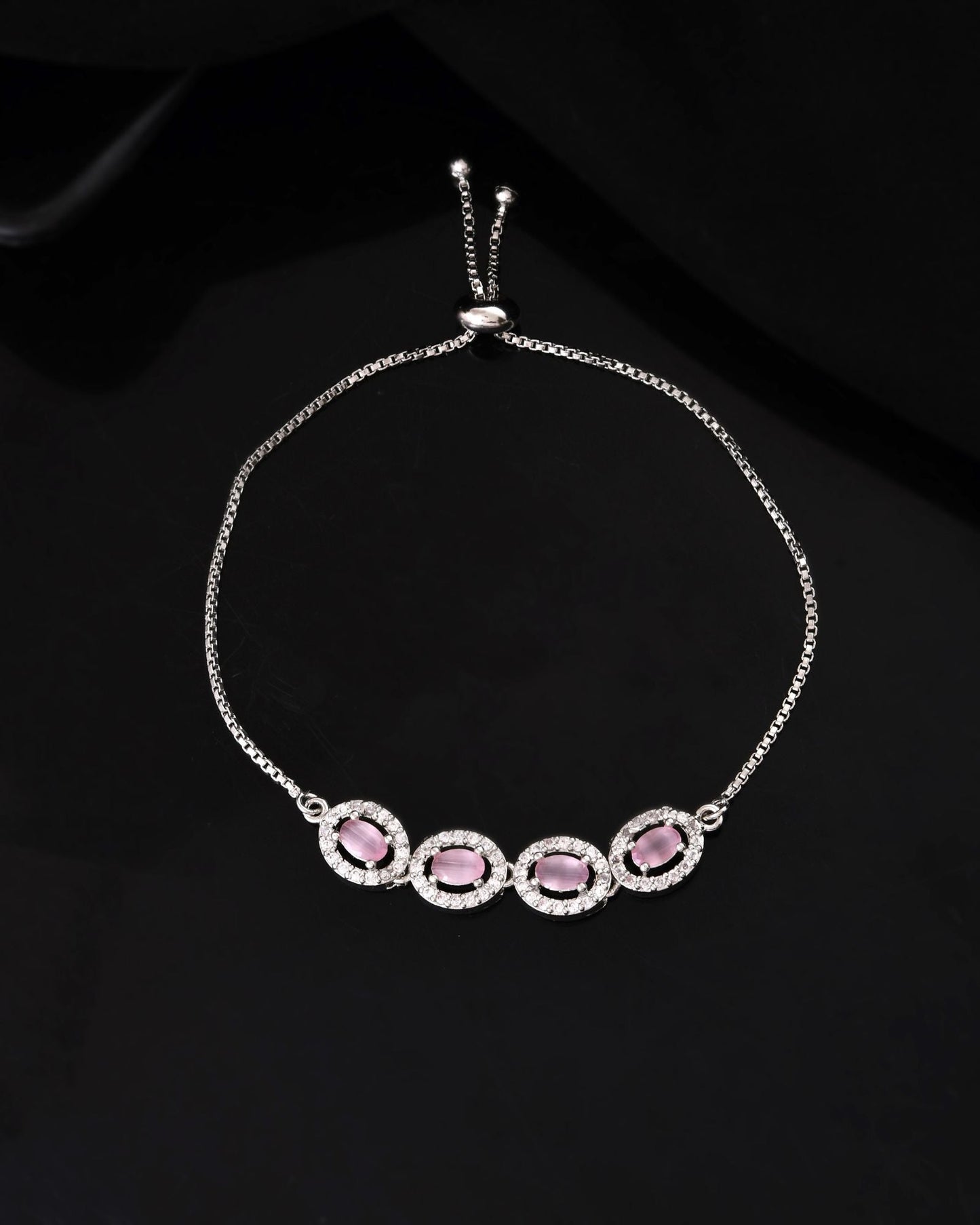 Jewels Nest Pink Oval Stone Diamond-Style Adjustable Bracelet