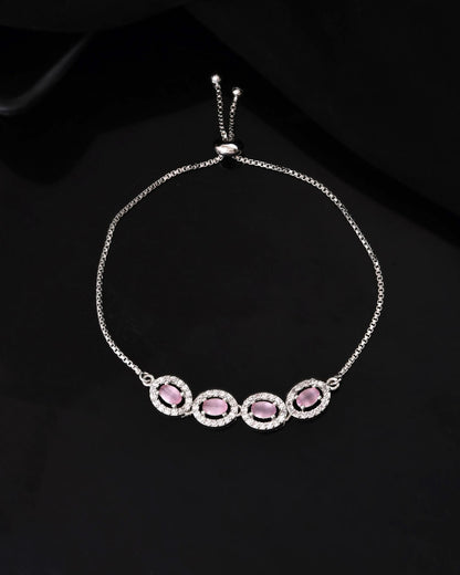 Jewels Nest Pink Oval Stone Diamond-Style Adjustable Bracelet