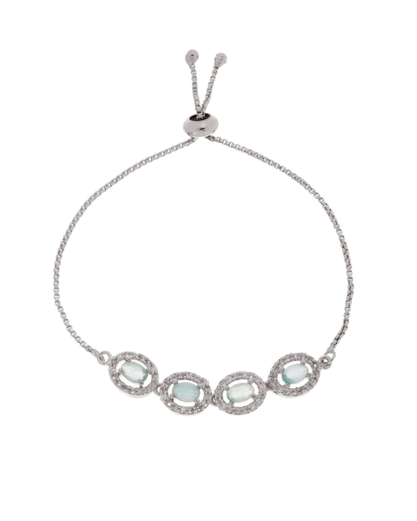 Jewels Nest Mint Green Oval Stone Diamond-Style Adjustable Bracelet