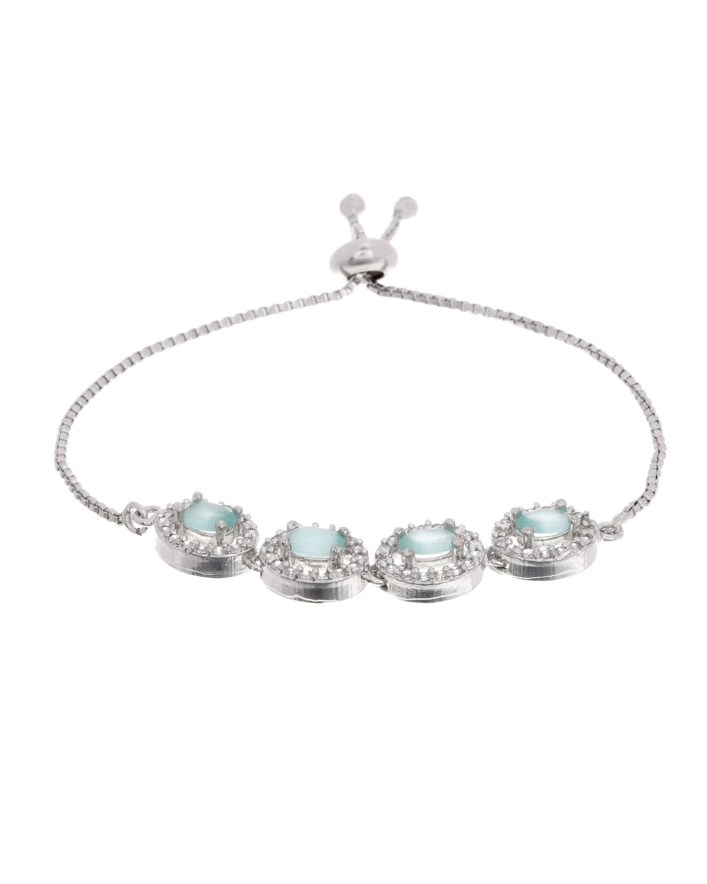 Jewels Nest Mint Green Oval Stone Diamond-Style Adjustable Bracelet