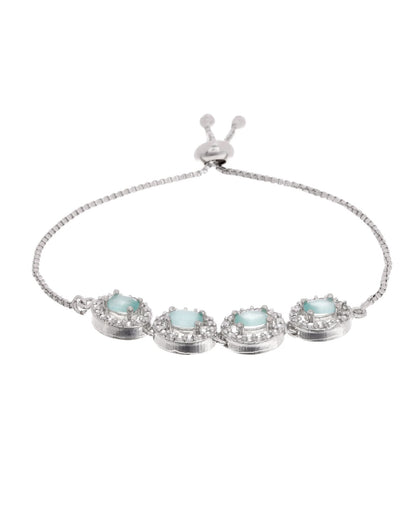 Jewels Nest Mint Green Oval Stone Diamond-Style Adjustable Bracelet