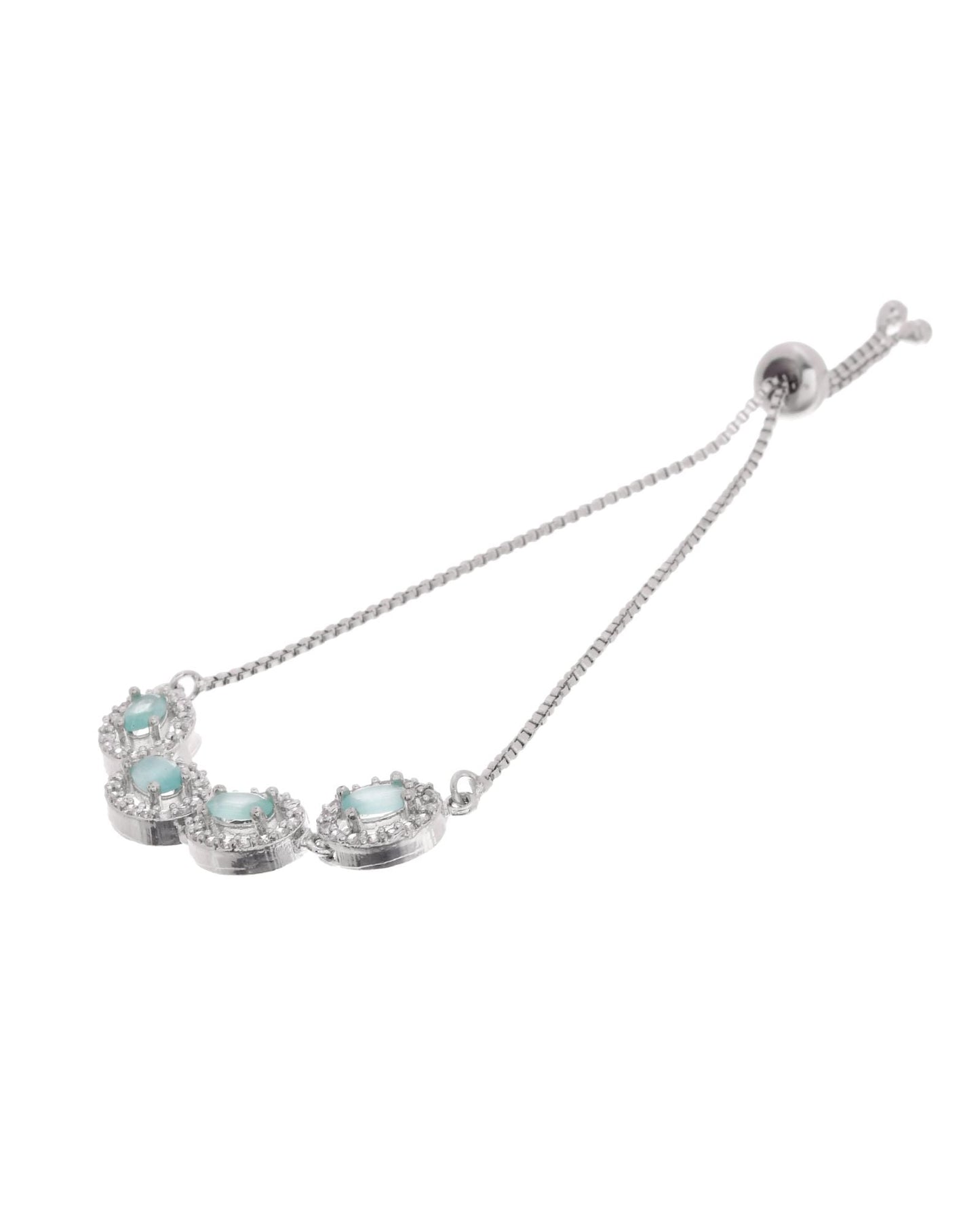 Jewels Nest Mint Green Oval Stone Diamond-Style Adjustable Bracelet