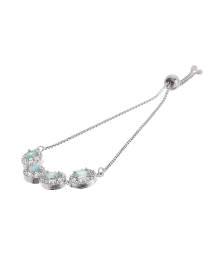 Jewels Nest Mint Green Oval Stone Diamond-Style Adjustable Bracelet