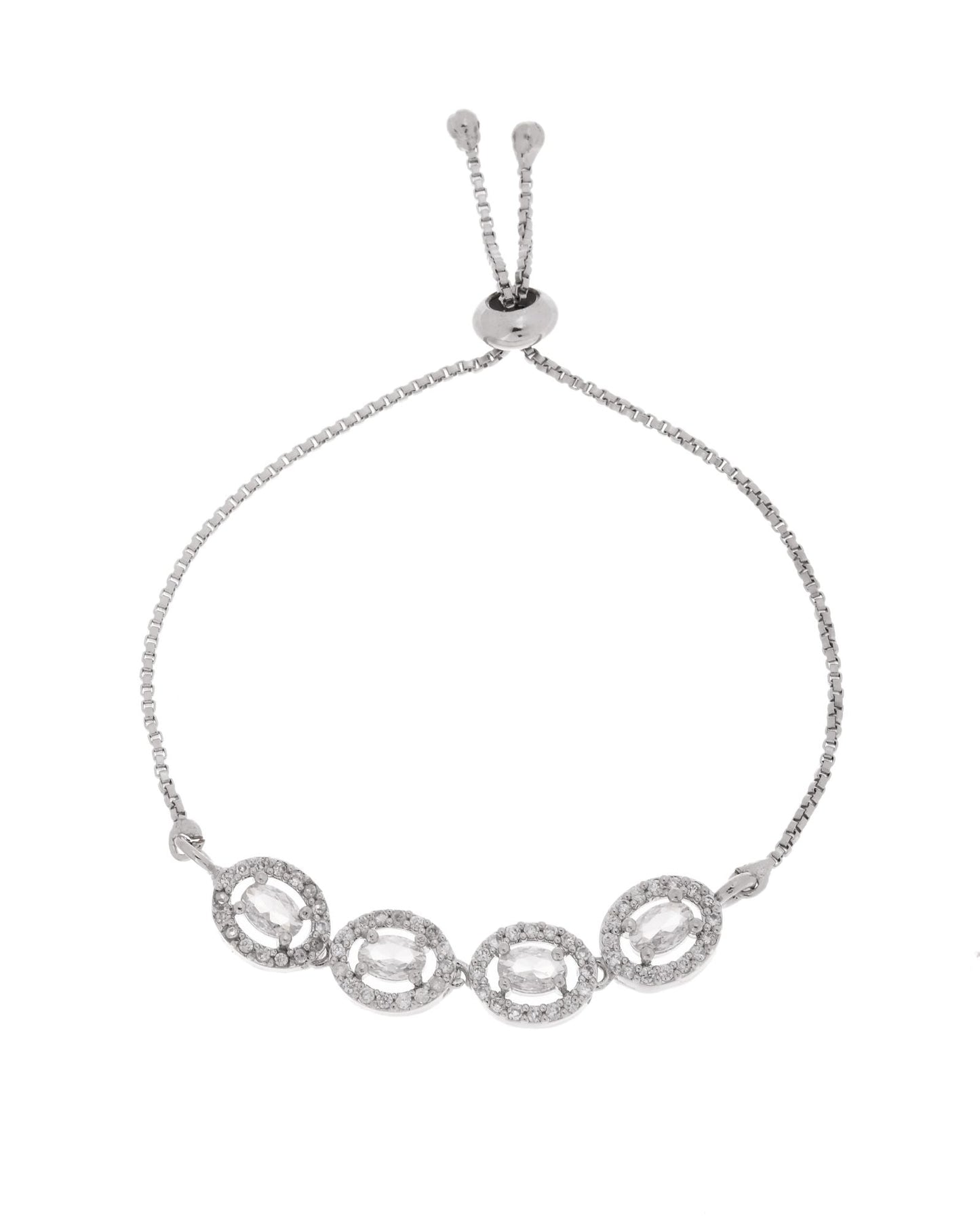 Jewels Nest Classic Oval White Stone Diamond-Style Adjustable Bracelet