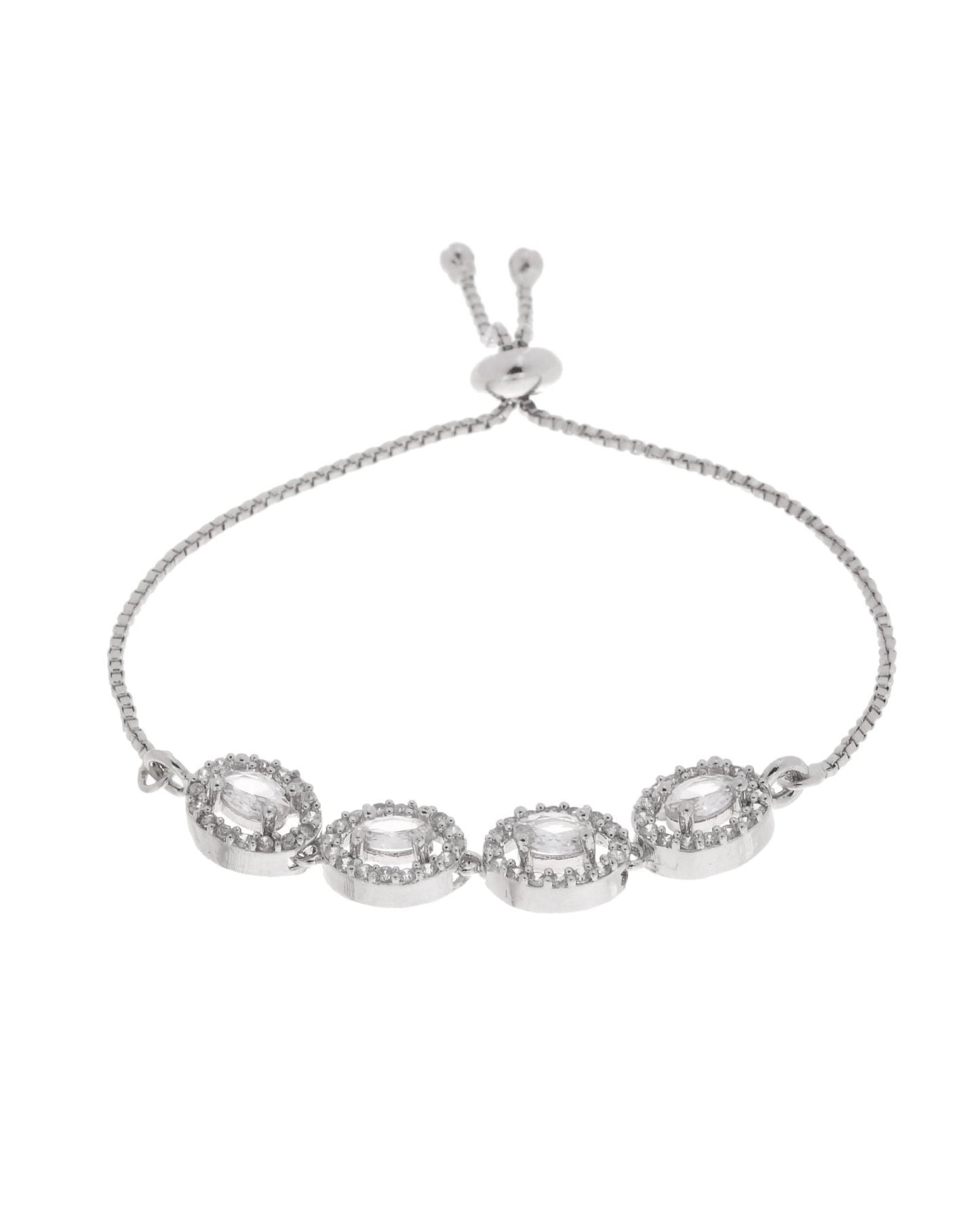 Jewels Nest Classic Oval White Stone Diamond-Style Adjustable Bracelet