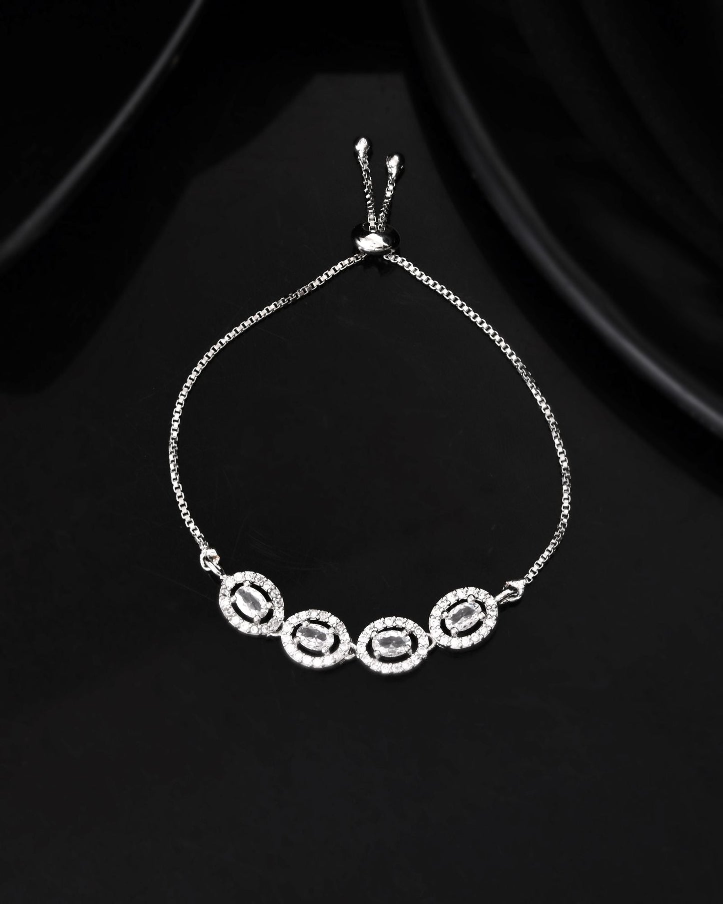 Jewels Nest Classic Oval White Stone Diamond-Style Adjustable Bracelet