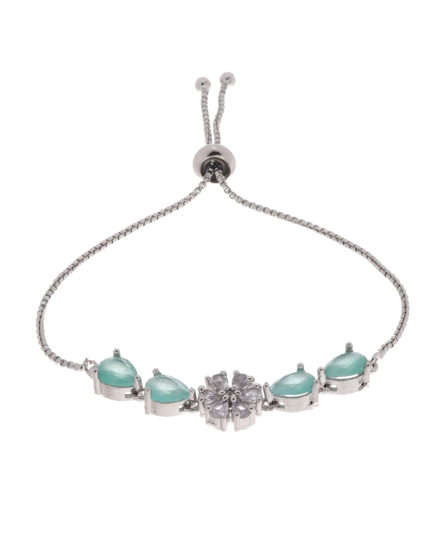 Jewels Nest Mint Green Floral Diamond-Style Adjustable Bracelet For Women