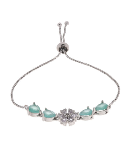 Jewels Nest Mint Green Floral Diamond-Style Adjustable Bracelet For Women