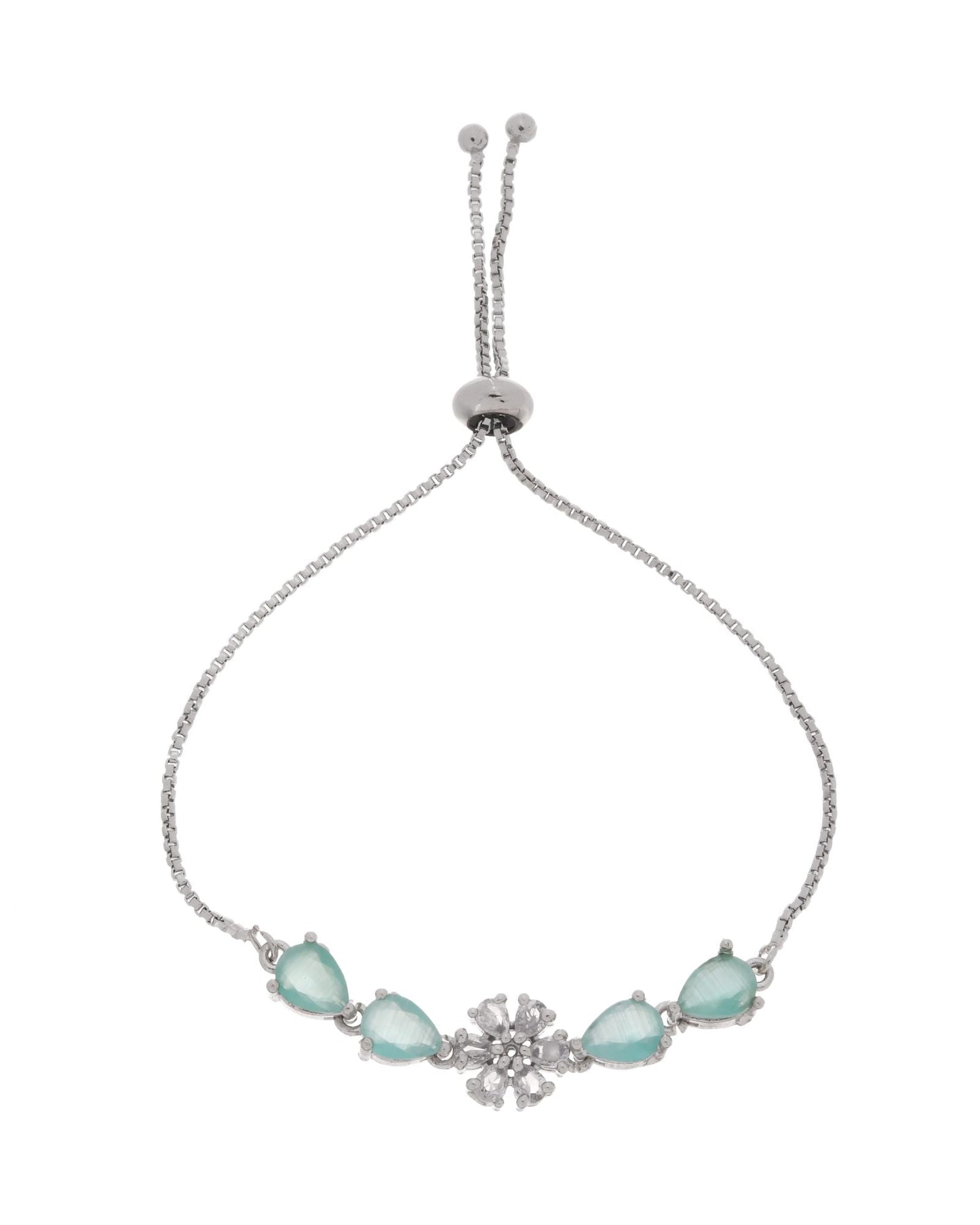 Jewels Nest Mint Green Floral Diamond-Style Adjustable Bracelet For Women