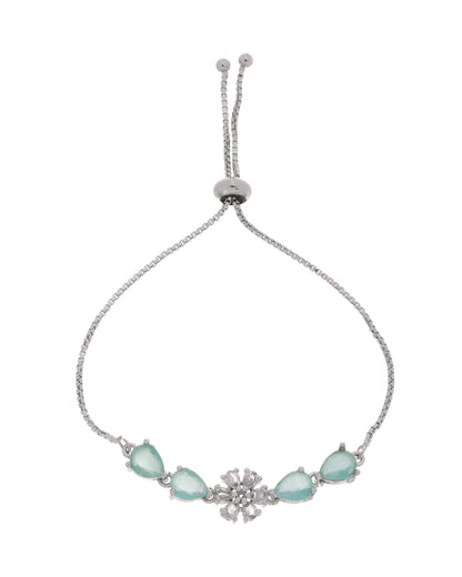 Jewels Nest Mint Green Floral Diamond-Style Adjustable Bracelet For Women