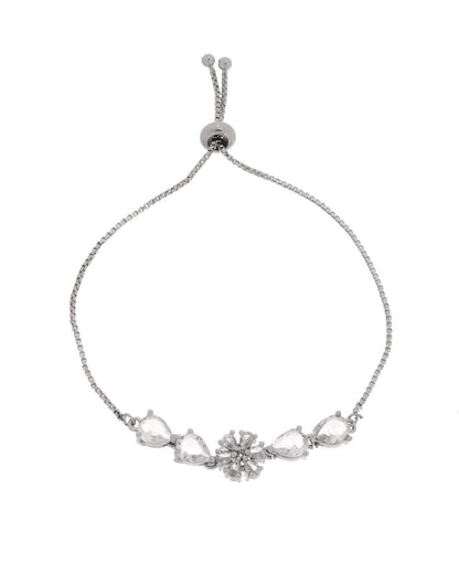 Jewels Nest Classic White Floral Diamond-Style Adjustable Bracelet