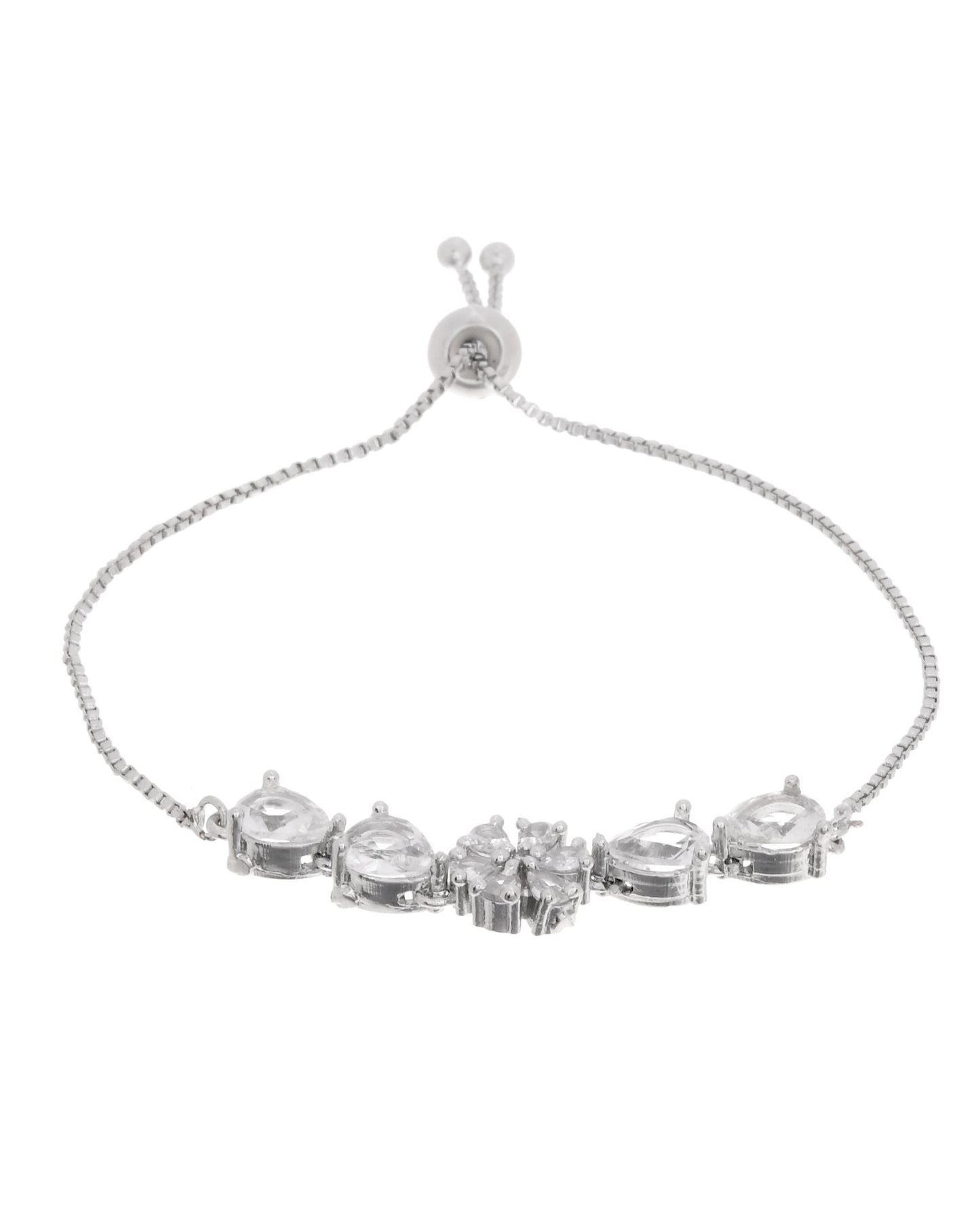 Jewels Nest Classic White Floral Diamond-Style Adjustable Bracelet