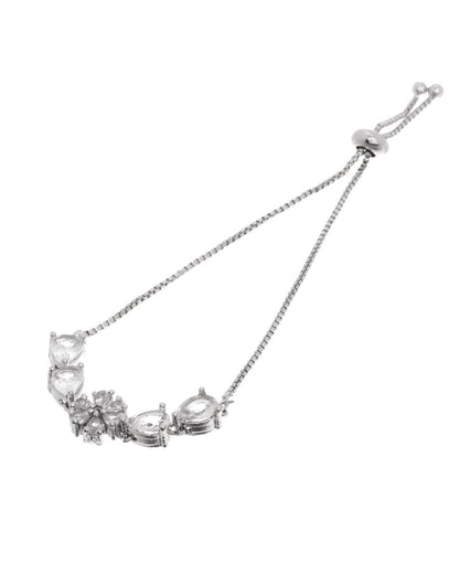 Jewels Nest Classic White Floral Diamond-Style Adjustable Bracelet