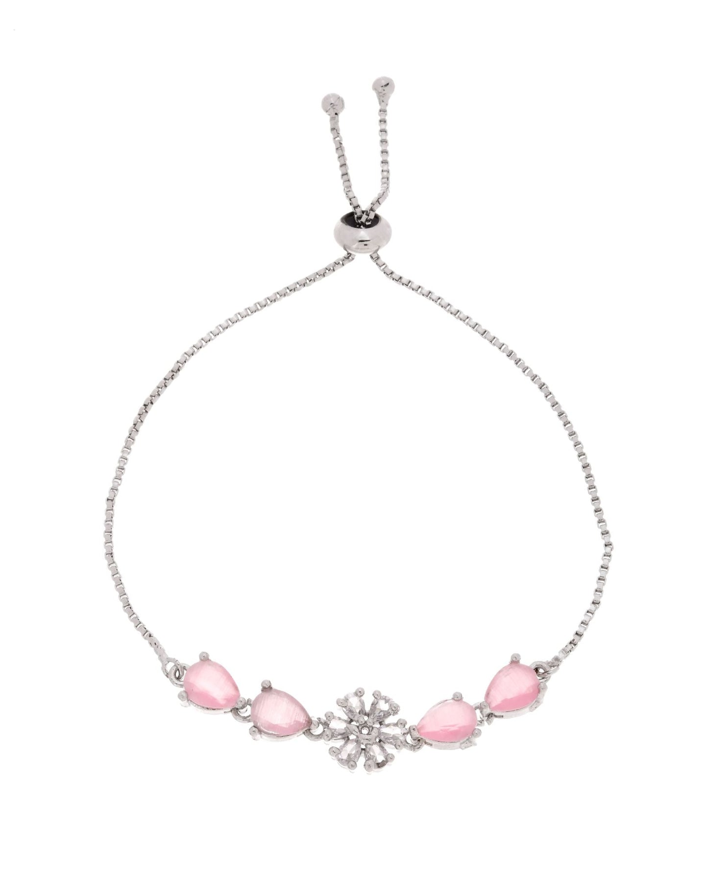 Jewels Nest Soft Pink Floral Diamond-Style Adjustable Bracelet