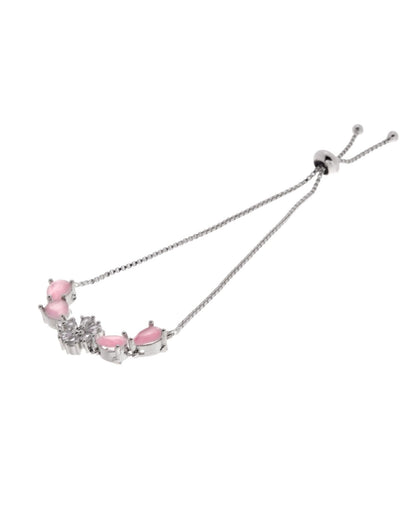 Jewels Nest Soft Pink Floral Diamond-Style Adjustable Bracelet