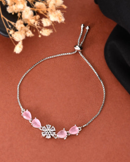 Jewels Nest Soft Pink Floral Diamond-Style Adjustable Bracelet