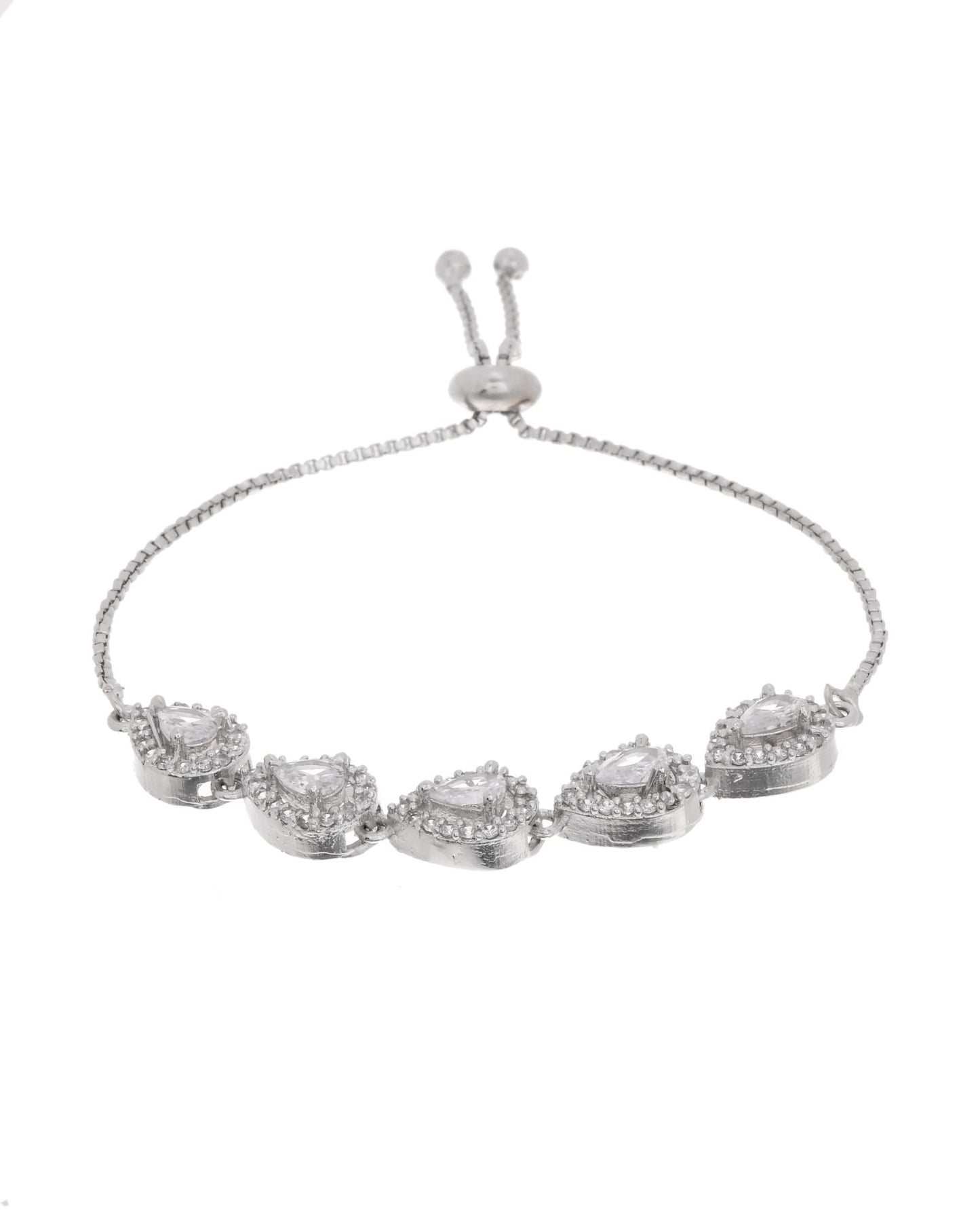 Jewels Nest White Teardrop Diamond-Style Adjustable Bracelet
