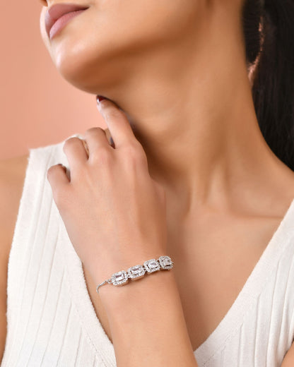 Jewels Nest Classic White Square Stone Diamond-Style Adjustable Bracelet