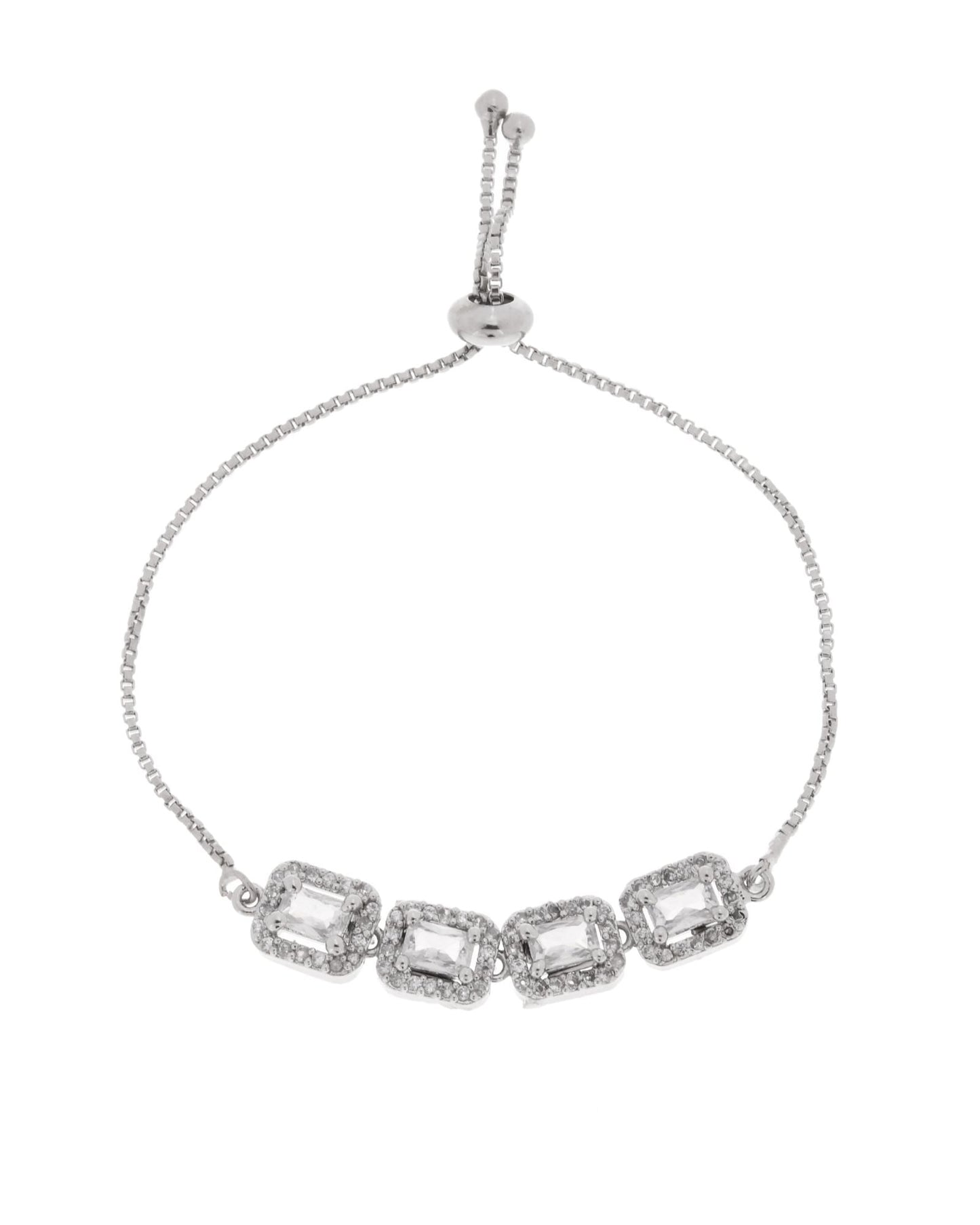 Jewels Nest Classic White Square Stone Diamond-Style Adjustable Bracelet