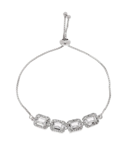 Jewels Nest Classic White Square Stone Diamond-Style Adjustable Bracelet