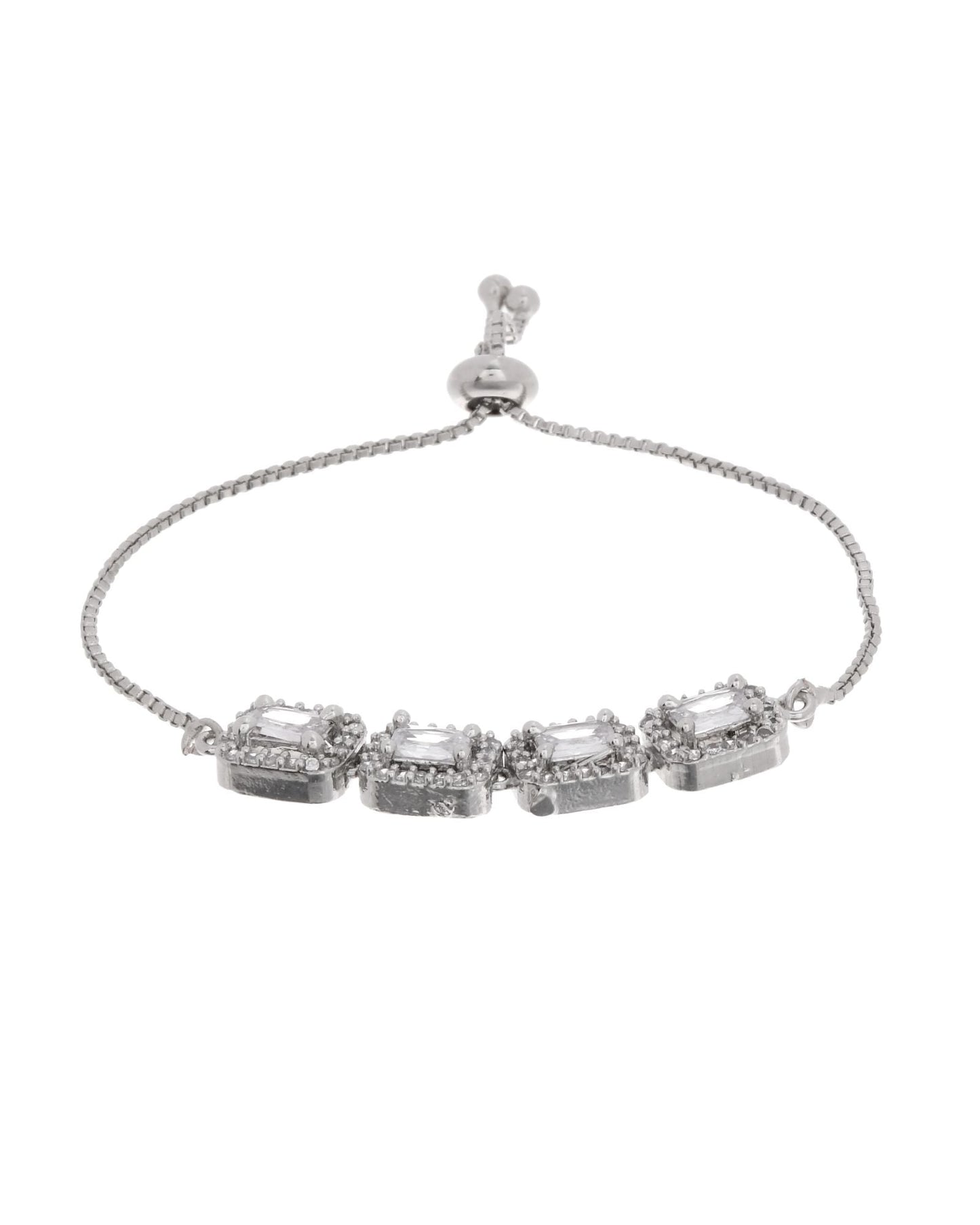 Jewels Nest Classic White Square Stone Diamond-Style Adjustable Bracelet
