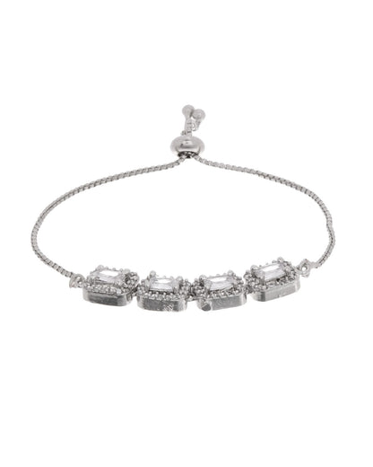 Jewels Nest Classic White Square Stone Diamond-Style Adjustable Bracelet