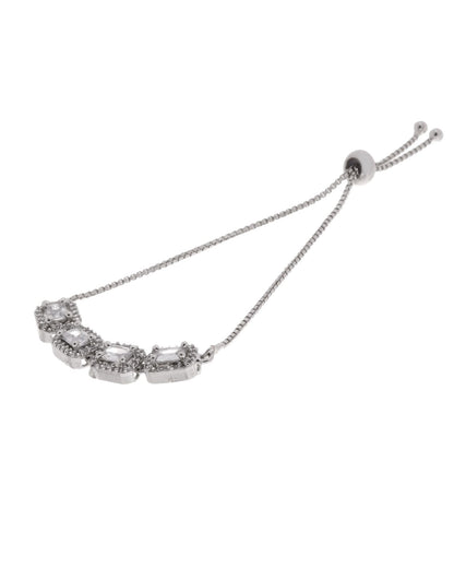 Jewels Nest Classic White Square Stone Diamond-Style Adjustable Bracelet