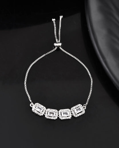 Jewels Nest Classic White Square Stone Diamond-Style Adjustable Bracelet