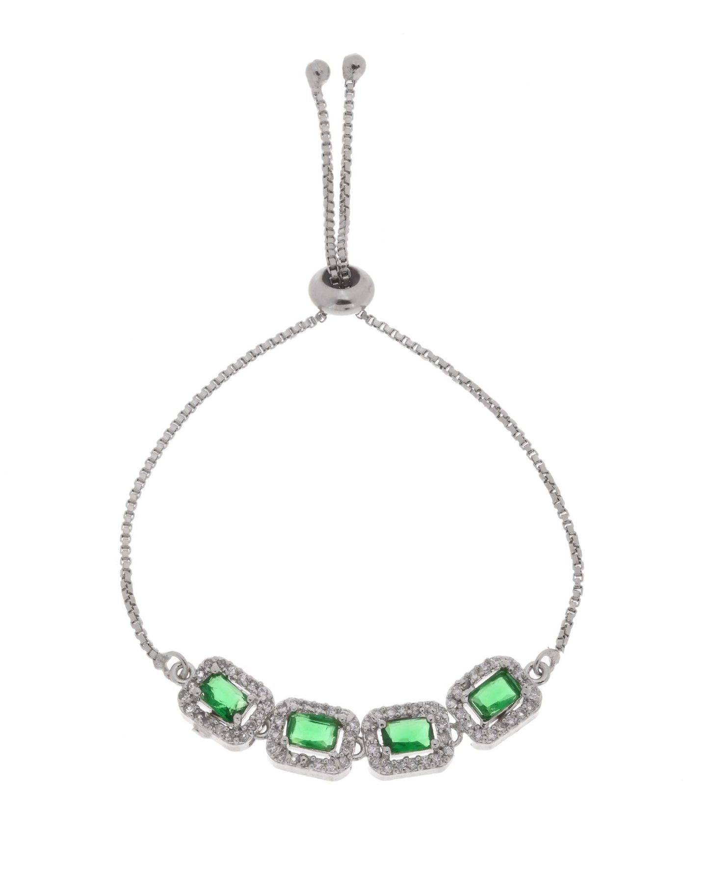 Jewels Nest Emerald Green Square Stone Diamond-Style Adjustable Bracelet