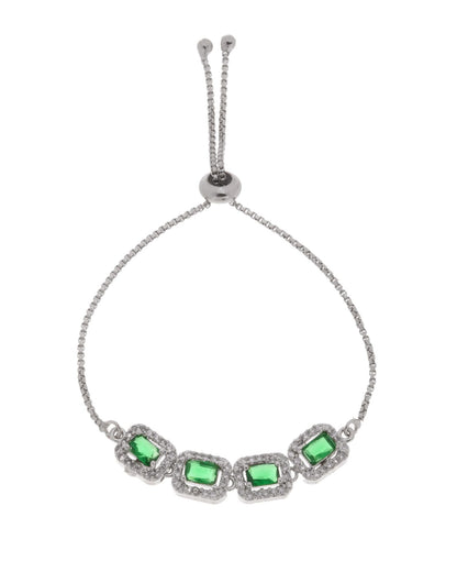 Jewels Nest Emerald Green Square Stone Diamond-Style Adjustable Bracelet