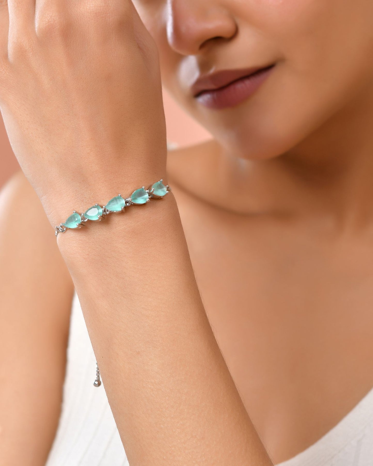 Jewels Nest Mint Green Stone Adjustable Bracelet For Women