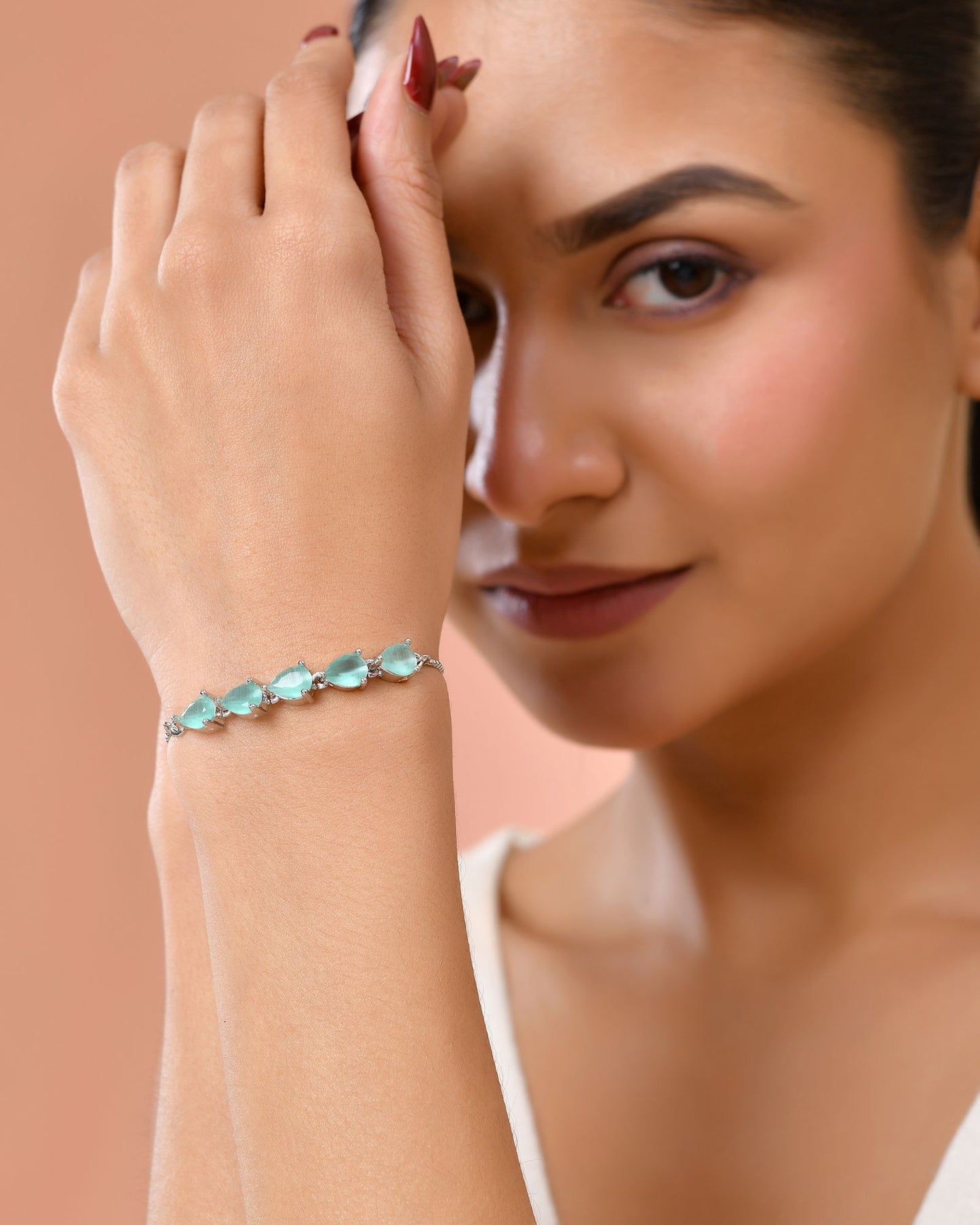 Jewels Nest Mint Green Stone Adjustable Bracelet For Women