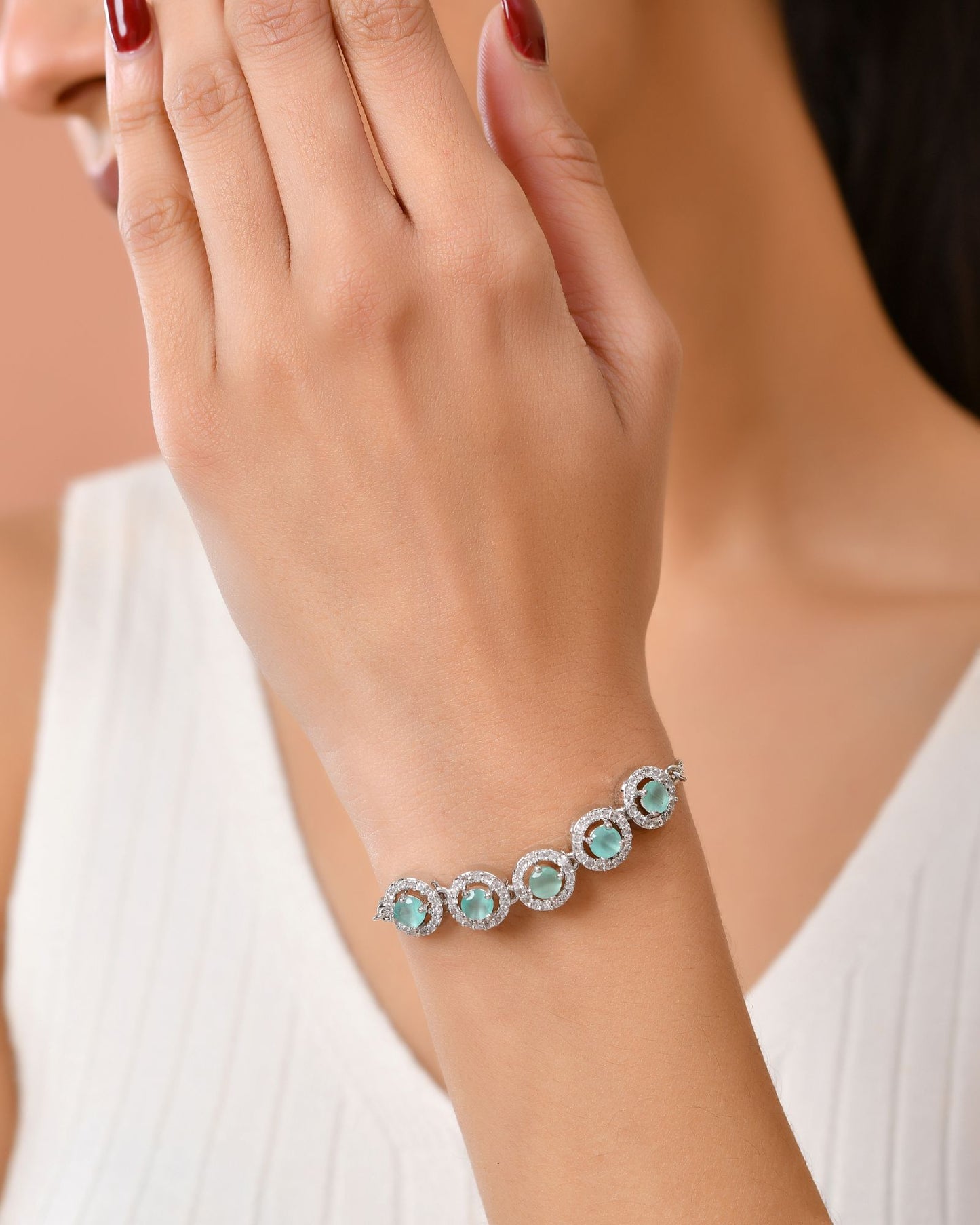 Jewels Nest Green Halo Crystal Adjustable Bracelet For Women