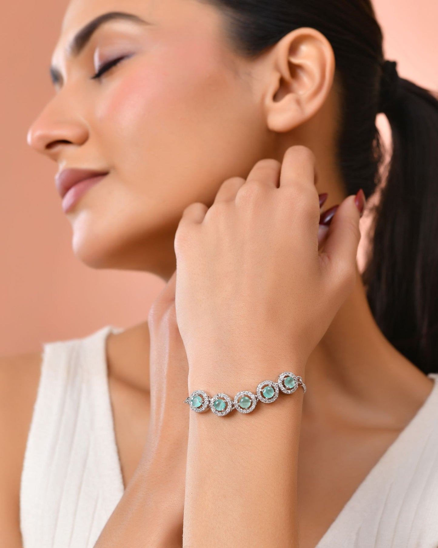 Jewels Nest Green Halo Crystal Adjustable Bracelet For Women