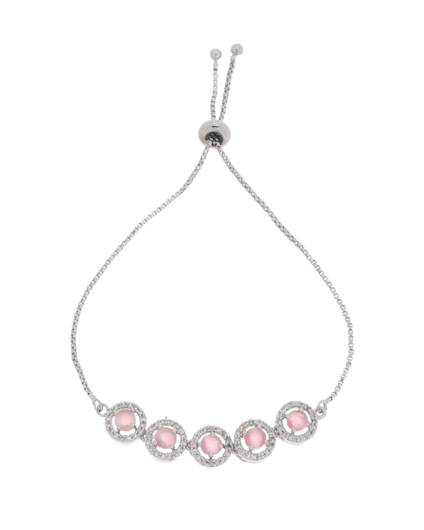 Jewels Nest Silver Plated Pink Stone Adjustable Bracelet
