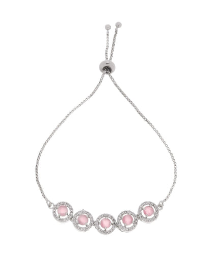 Jewels Nest Silver Plated Pink Stone Adjustable Bracelet