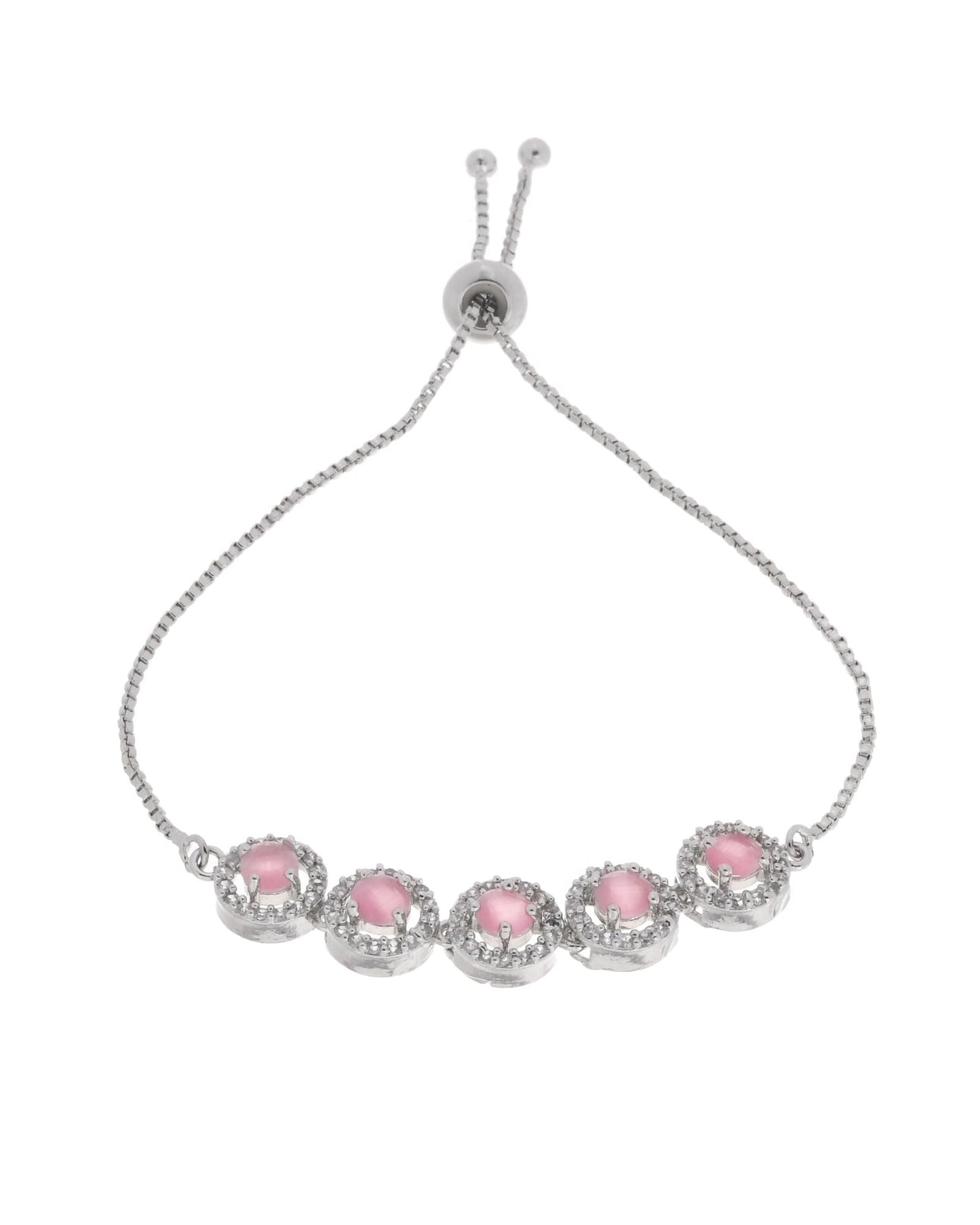 Jewels Nest Silver Plated Pink Stone Adjustable Bracelet