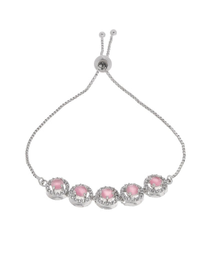 Jewels Nest Silver Plated Pink Stone Adjustable Bracelet