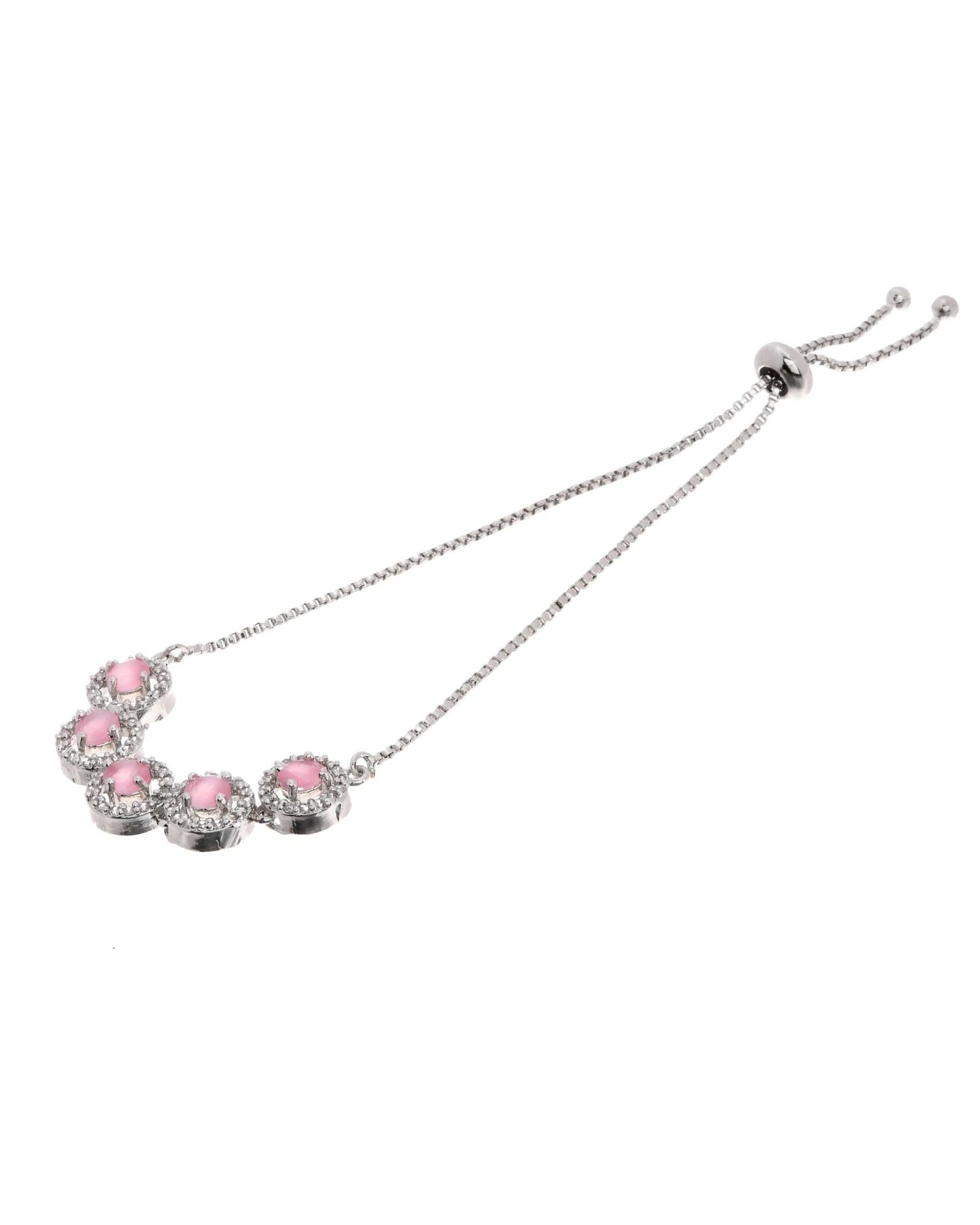Jewels Nest Silver Plated Pink Stone Adjustable Bracelet