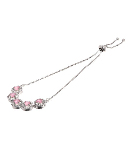 Jewels Nest Silver Plated Pink Stone Adjustable Bracelet